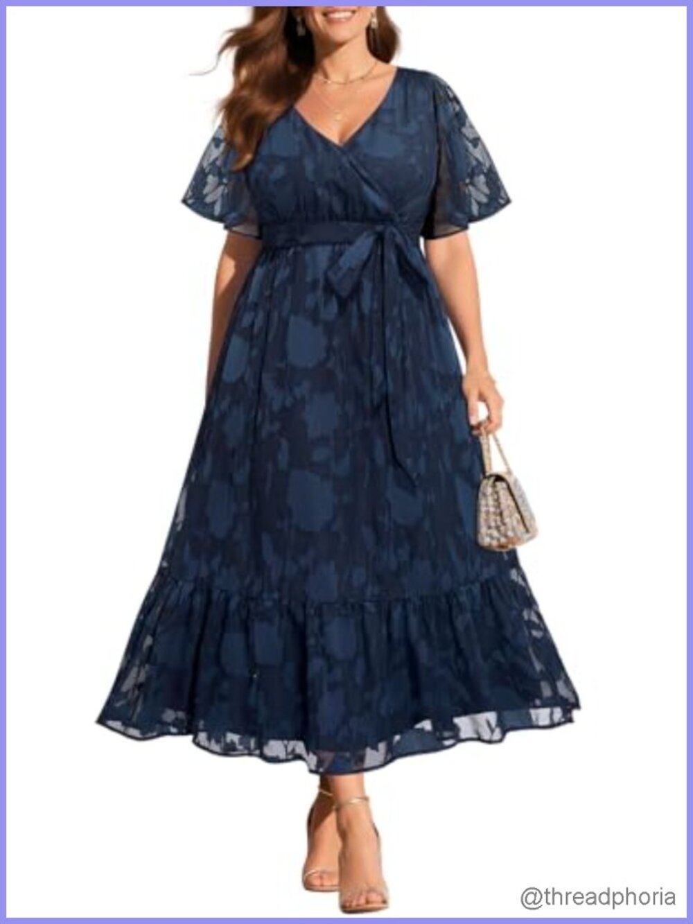 Plus Size Floral Lace Wrap V-Neck A-Line Maxi Dress Wedding Guest